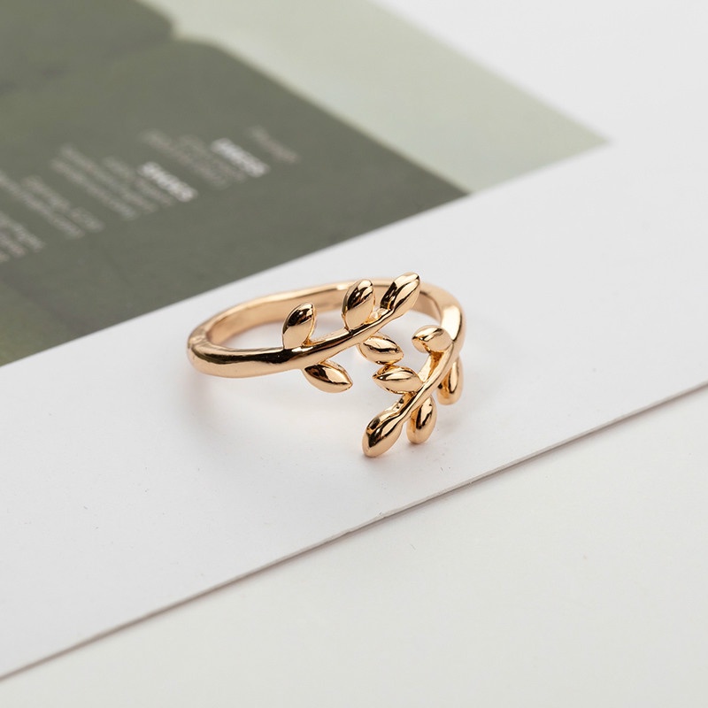 【Ready stock】Cincin couple Charms Olive Tree Branch Leaves Open Ring Wedding Rings Jewelry praktis ukuran 7 murah COD