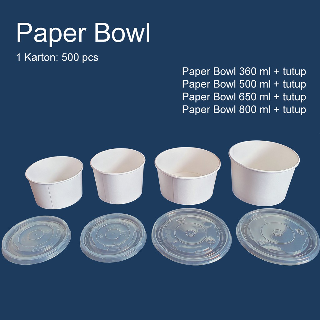 Jual Paper Bowl 360 ml / Mangkok Kertas + Tutup Shopee Indonesia