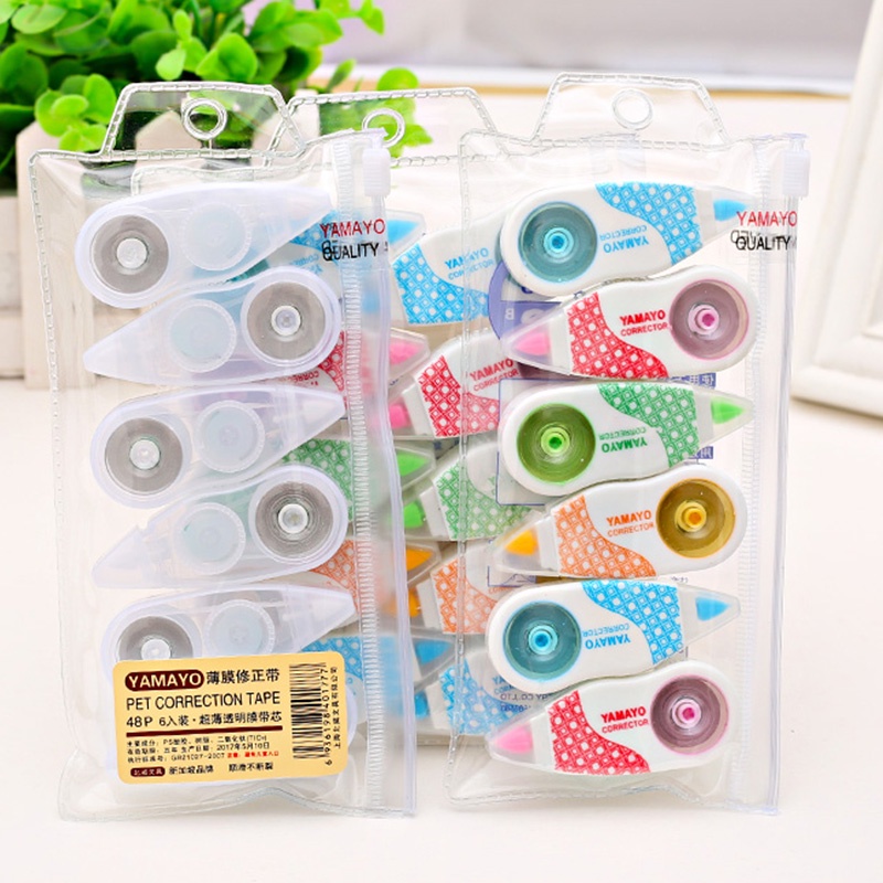6pcs Correction Tape / Tip Ex Kertas Mini Bahan PET Panjang 3 Meter Untuk Pelajar