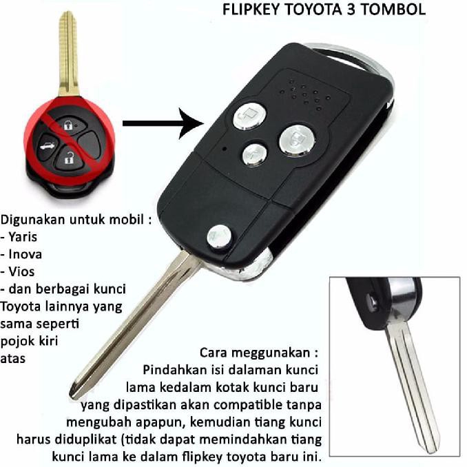 Casing Kunci Mobil Toyota Flip Key Toyota 3 tombol Innova Rush Fortuner