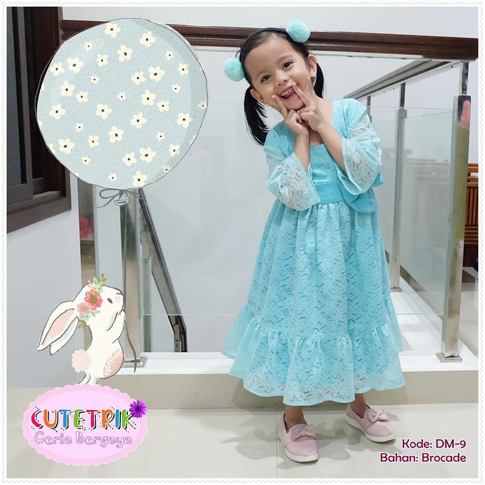 Dress Anak Brokat Biru Muda Cutetrik