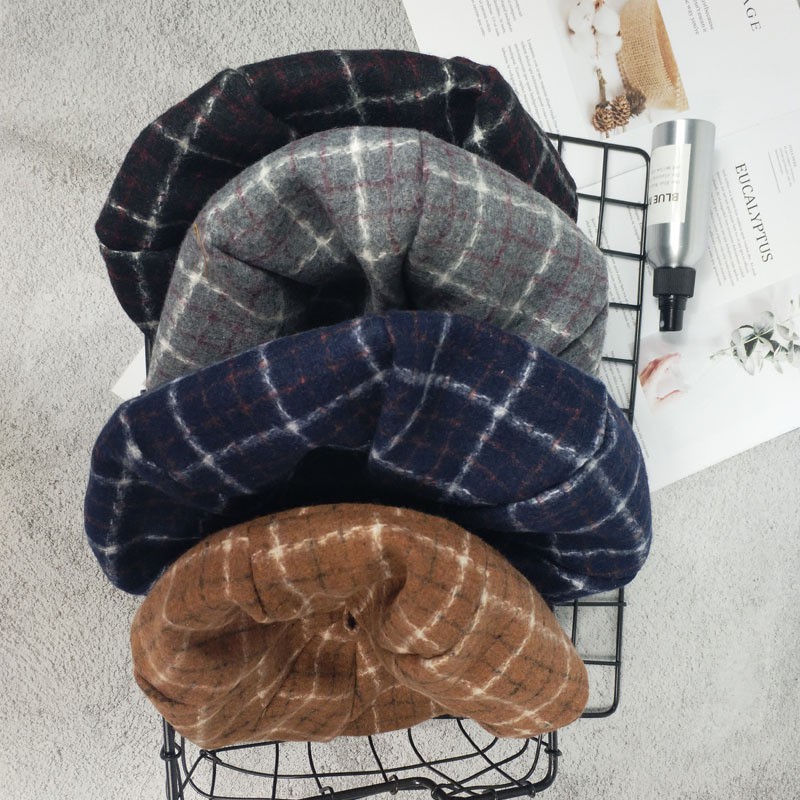 TBTA topi beret tebal high quality tartan plaid wol winter import jepang korea musim dingin baret