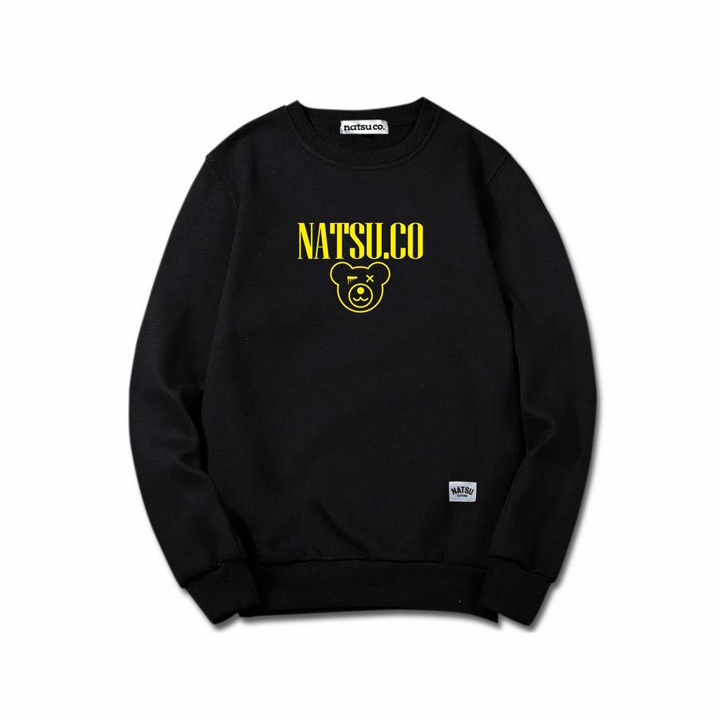 Sweater Crewneck simpel Logo Natsu Co. Bear Kuning