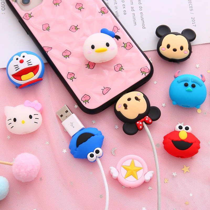 OVERFLOWS.ID [ Part 1] Cable Bite Pelindung Ujung Kabel Cable Casing Protector Tsum Tsum Kartun Lucu