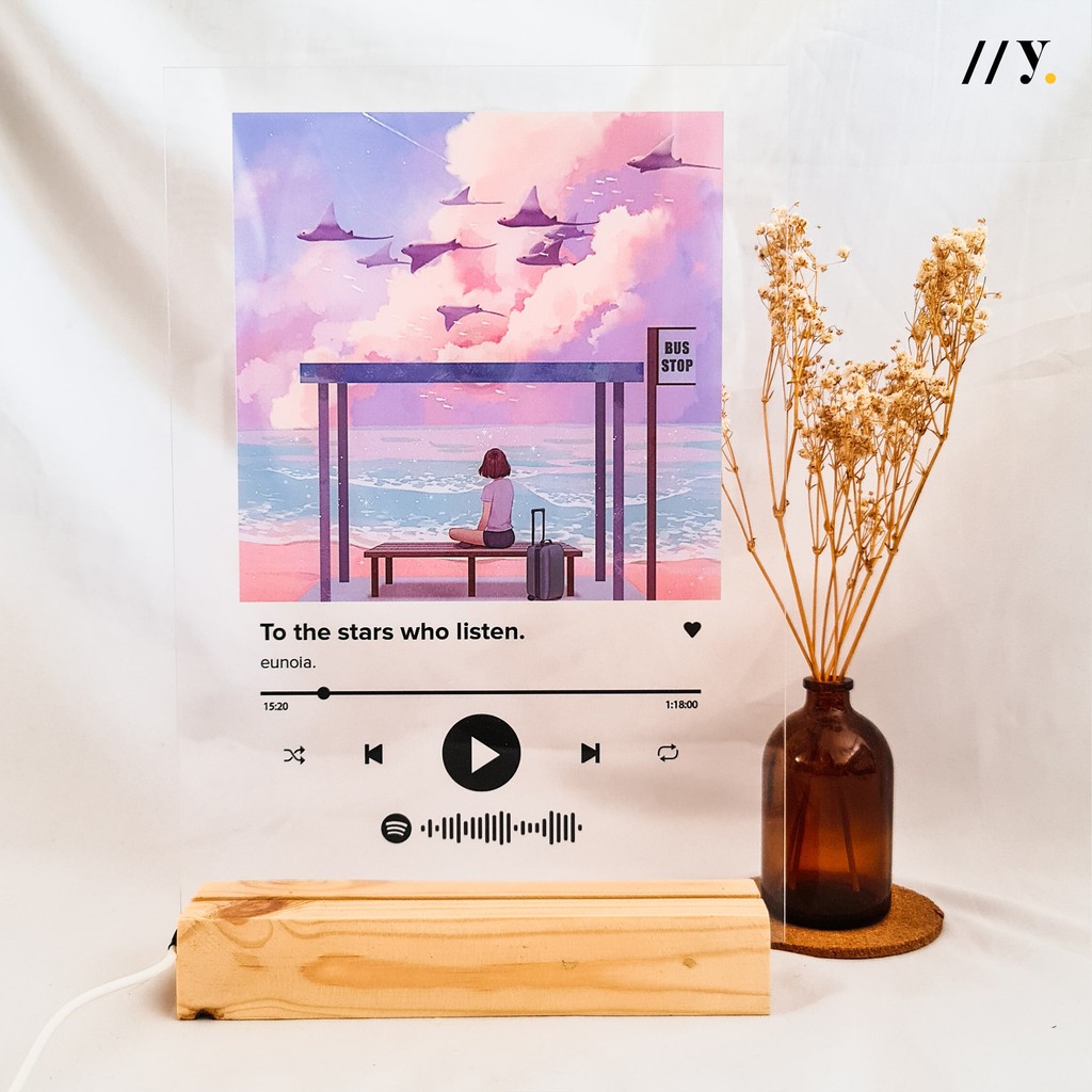 DISC% Custom Acrylic Spotify Art + Stand Kayu LED Premium