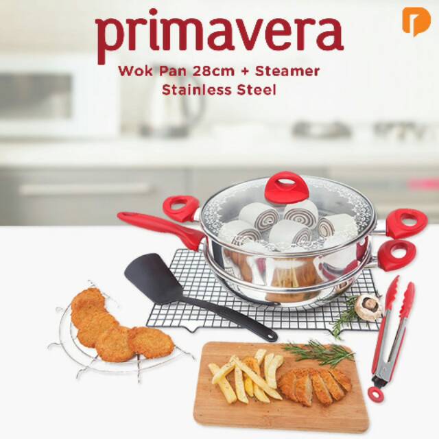 Primavera Wok Pan 28cm + Steamer Stainless Steel