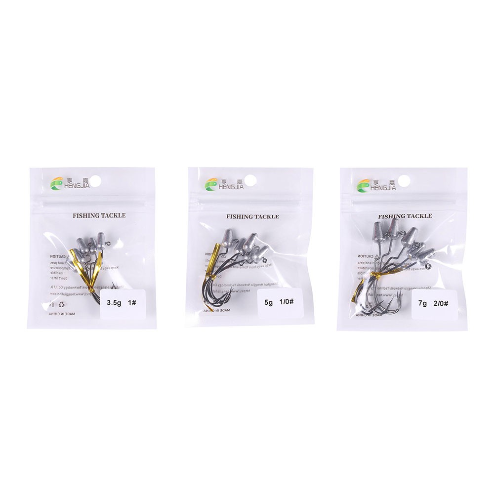 Hengjia 5pcs / Lot Mata Kail Jig Head 3.5g 5g 7g Warna Silver 1# 1/0# 2/0# Lead Jigging Single Hook with Barbed For Worm Soft Bait