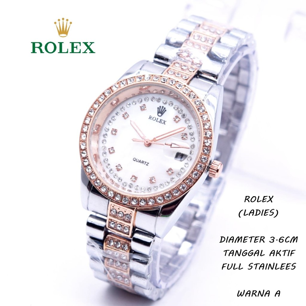 Jam Tangan Wanita/Cewek ROLEX Rantai tanggal aktif ada diamond