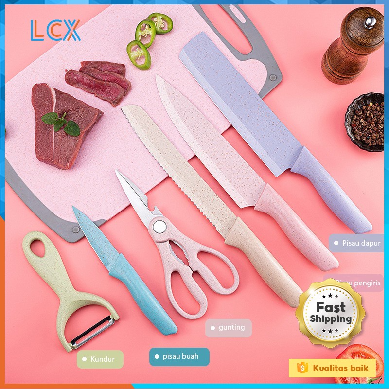 LCX 6IN1 Pisau Set EVCRIERH Stainless Dilapis Anti Lengket /Peralatan Masak Pisau SLOT/  VS-1803