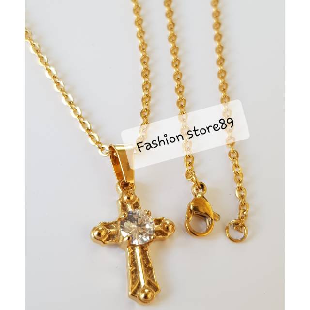 Kalung fashion import titanium salib permata /kalung rohani titanium antikarat KS023