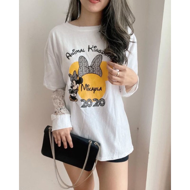 (ABLECOUTURE) MICKEY SHIRT BROKAT | ATASAN LENGAN PANJANG | LONGSLEEVE HITAM PUTIH | LONGSLEEVE BRUK