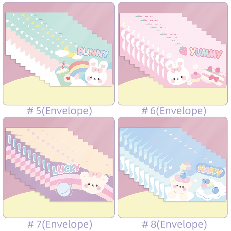 10pcs / Set Amplop Surat Motif Kartun Beruang / Kelinci Lucu