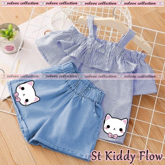 SETELAN ANAK MINNIE MOUSE BAJU CELANA CASUAL ANAK PEREMPUAN 3-4 TAHUN - Biru