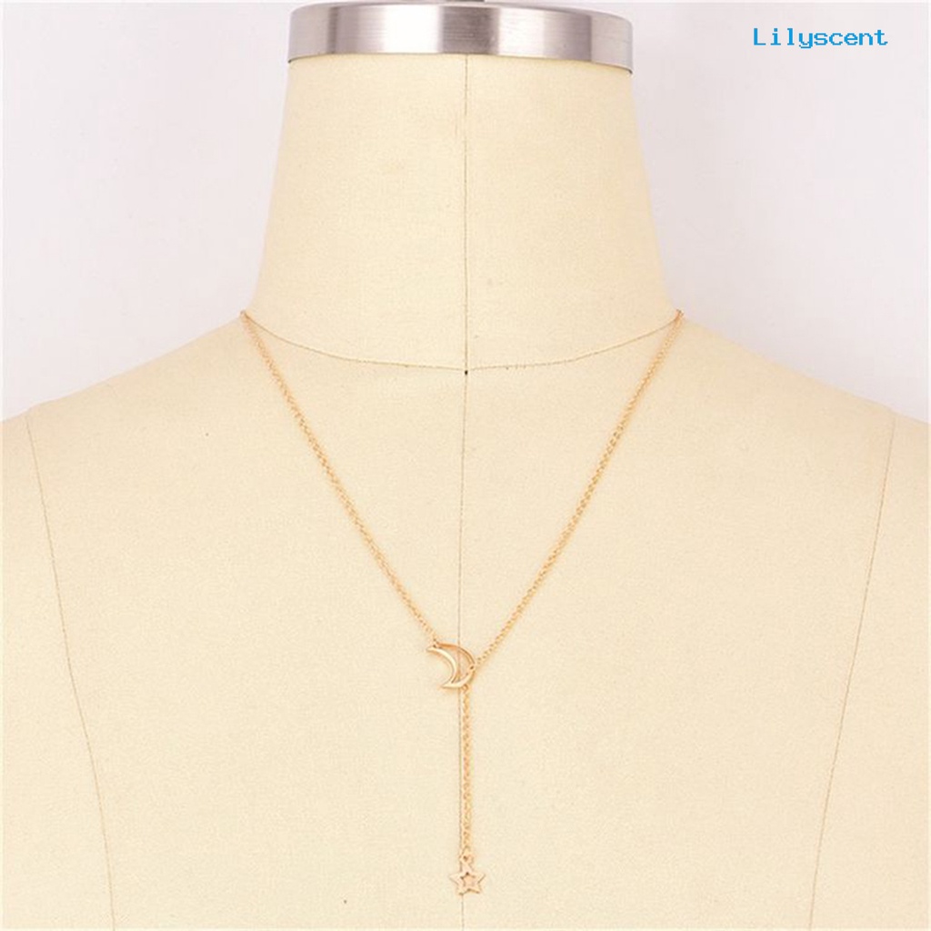 Kalung Rantai Klavikula Bentuk Bulan Bintang Bahan Alloy Untuk Pesta