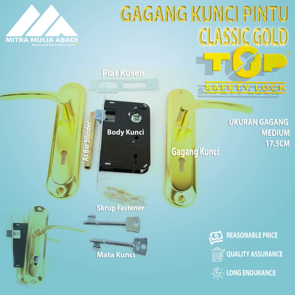 Gagang Kunci Pintu/ Kunci Full Set Medium Classic GOLD 17cm