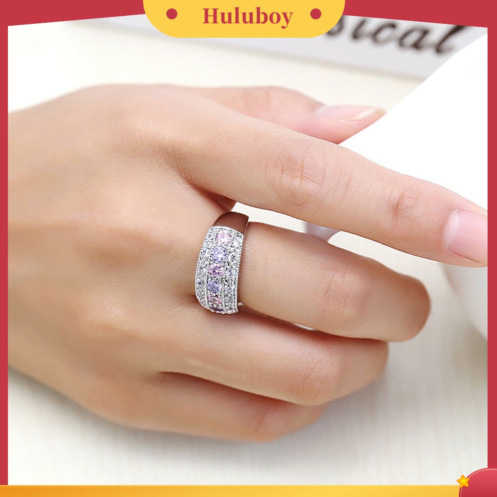 Hu Hu Hu Hu Hu Alat Bantu Pasang Kacamata♡ Cincin Kawin / Tunangan Hias Kristal Cubic Zirconia Warna-Warni Untuk Wanita