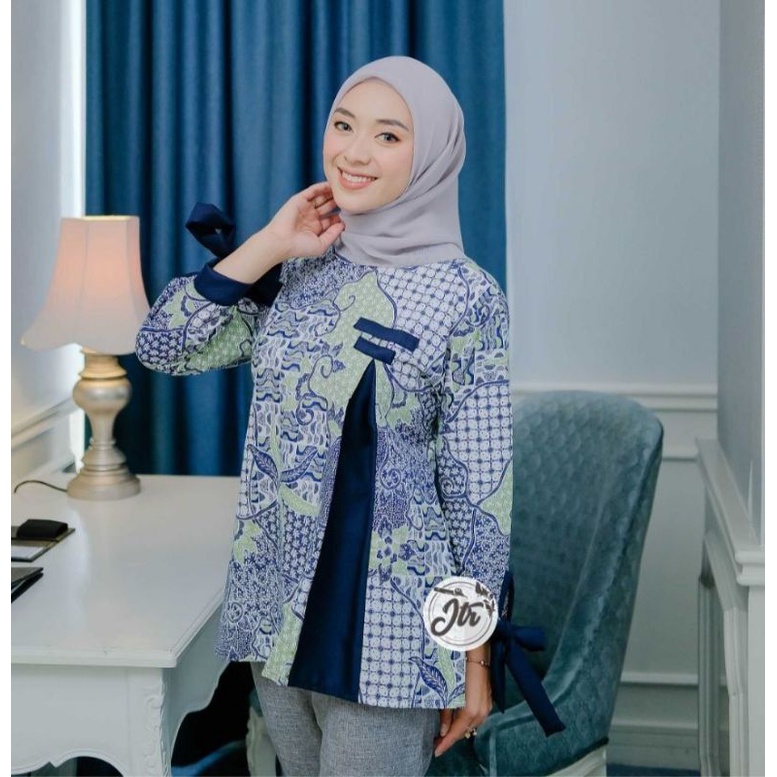 M-L-XL-XXL ATASAN BATIK WANITA MODERN ASJ SA HRB026 MONALISA GENES BLOUSE-Sakera navy