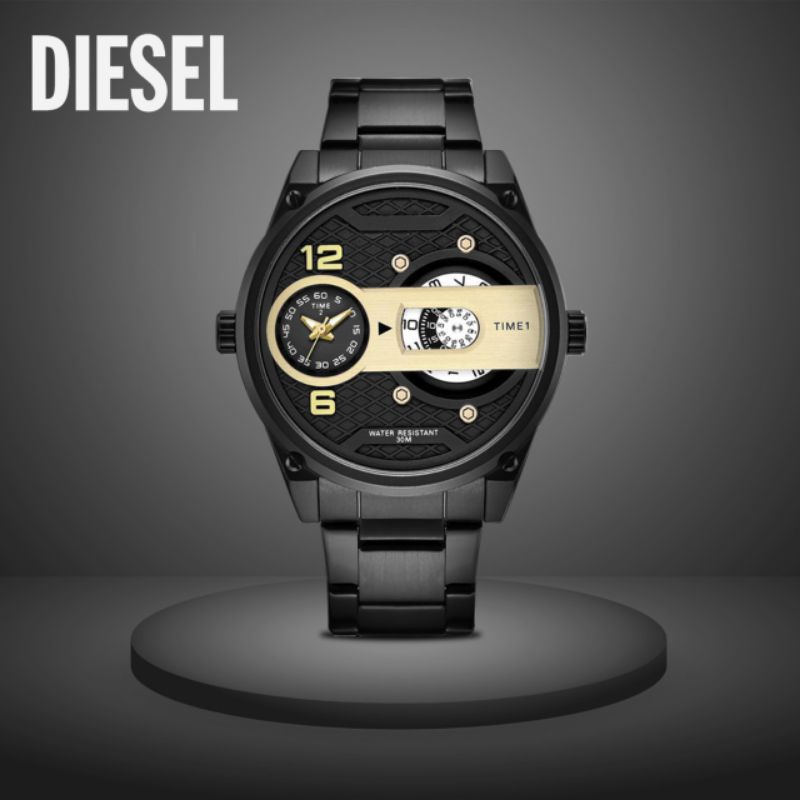 JAM TANGAN PRIA DIESEL 9008 STRAP RANTAI STAINLESS DUAL TIME SPORT WATCH