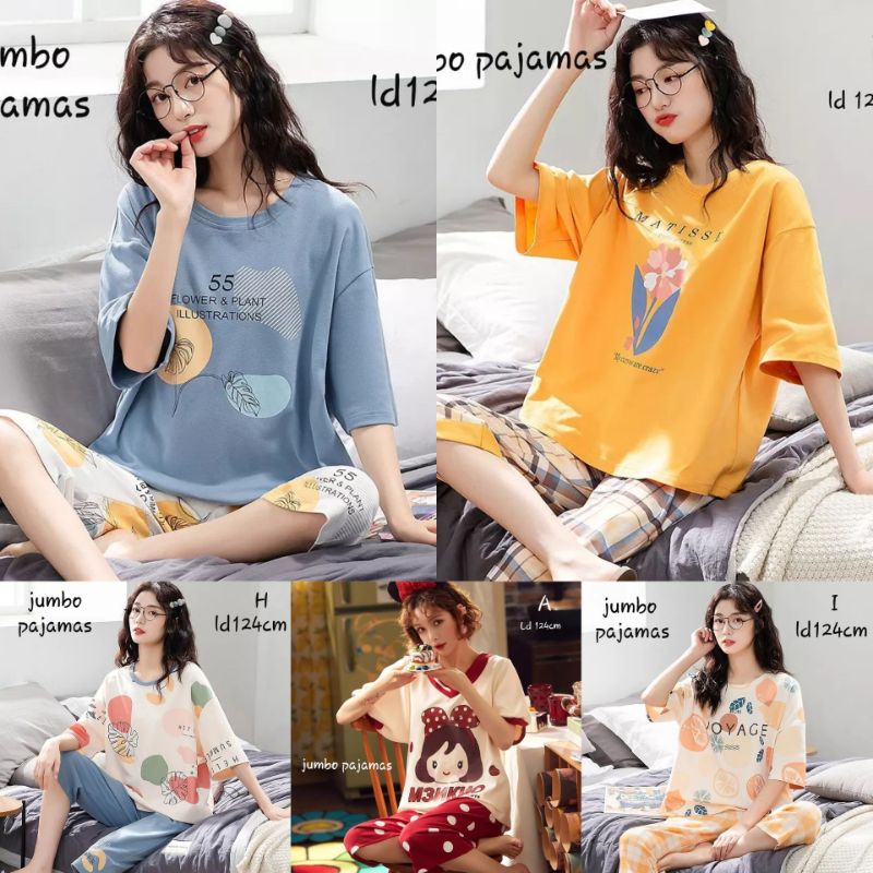 Baju Tidur Wanita Dewasa Big Size XXL Bahan Kaos Katun Celana 7/8 / Piyama Wanita Katun Oversize