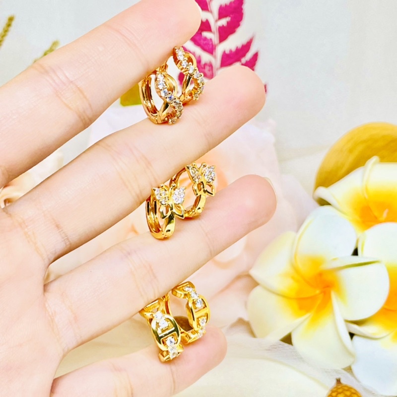 Anting jepit permata motif emas  Xuping