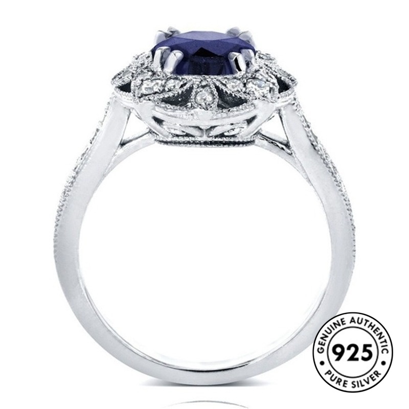 Cincin Sterling Silver 925 Model Bunga Dengan Sapphire Untuk Wanita