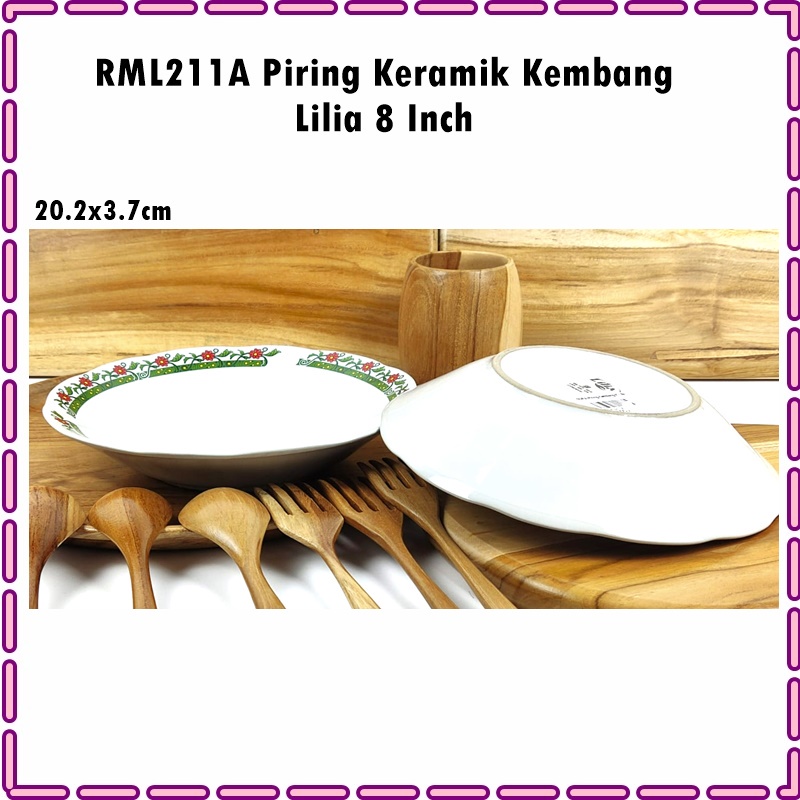 RML211A Piring Makan Keramik Kembang/Piring Motif Jadul Lilia 8 Inch