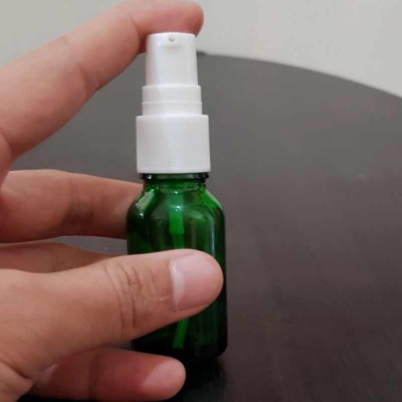 botol pump treatment 15ml kaca hijau / botol kaca 15ml tutup pump