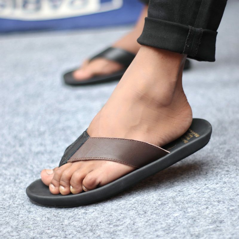 JAVIT Sandal Jepit Pria Kulit Asli Sendal Cowok Casual Main Kombinasi Warna Keren