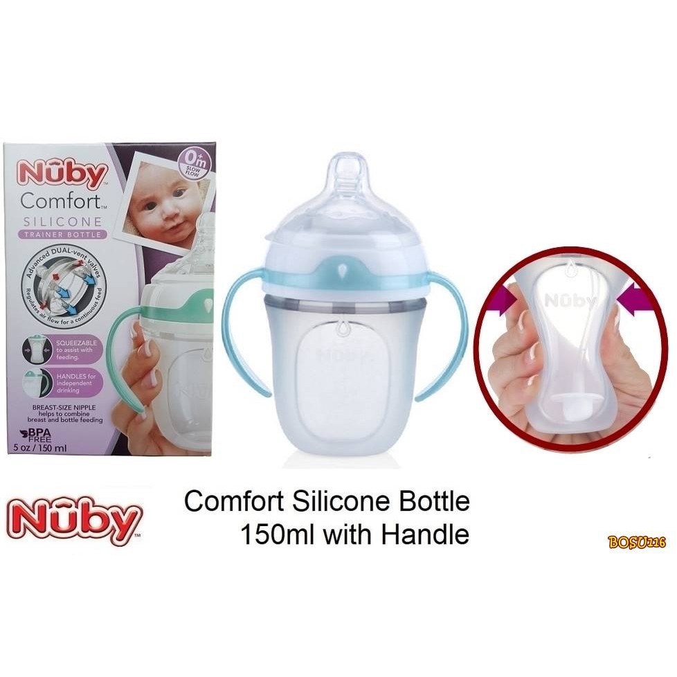 BOSU116 BOTOL SUSU NUBY SILICON SLOW FLOW WITH HANDLE 150ML (113868) 50002