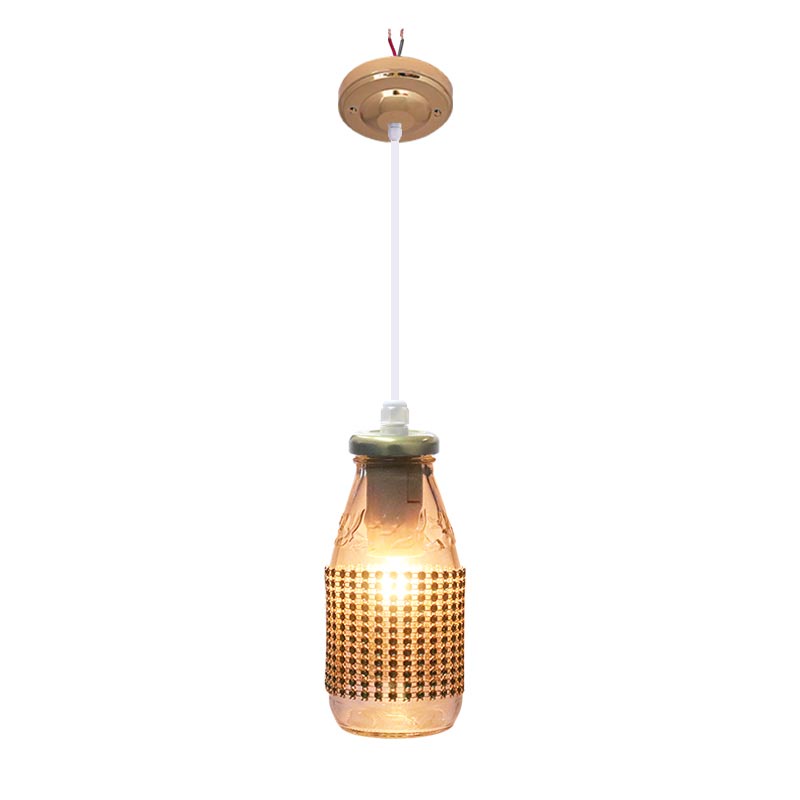 EELIC LHG-196 Lampu hias gantung botol kaca dengan hiasan diamond tikar gosok + 1 buah lampu bohlam 