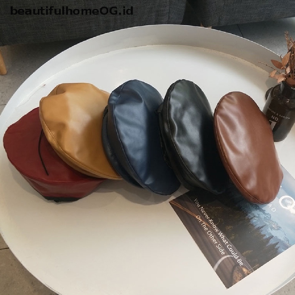 Topi Baret Wanita Bahan Kulit Pu Gaya Vintage Untuk Musim Dingin