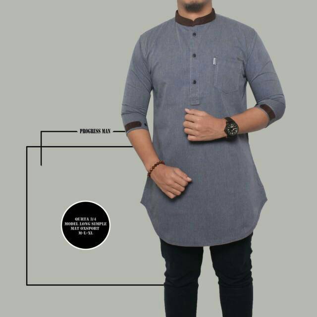 Kurta Pakistan Pria Dewasa Kancing Gamis Zipper Slimfit Navy Maroon Putih Polos Baju Koko Muslim