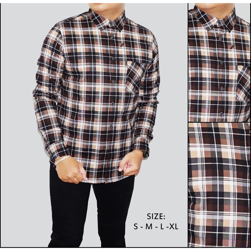 kemeja  motif kotak kotak pria premium