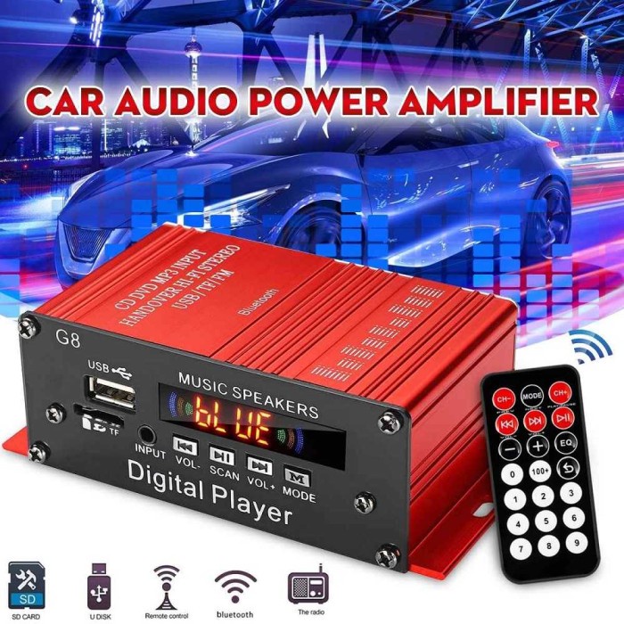 Tape Mobil Audio External FM MP3 Bluetooth Power Amplifier 12V 200W G8