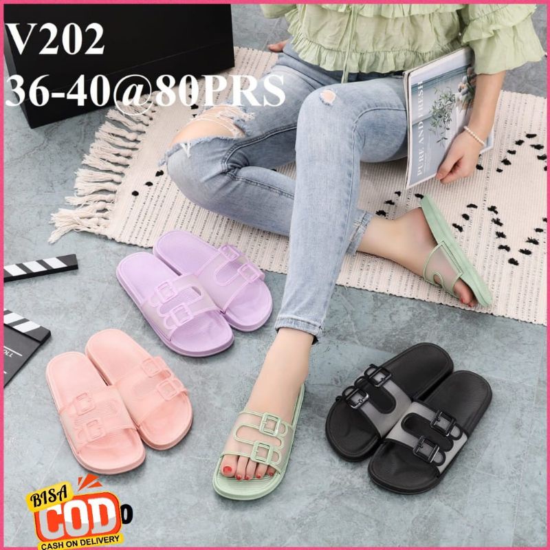 Sandal Jelly Wanita Selop Slop Ban Dua 1688 Karet V 202