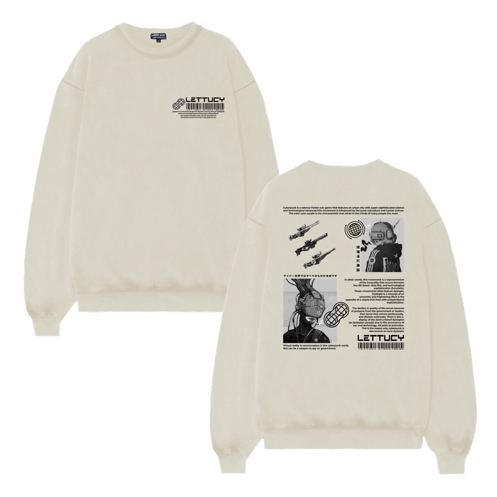 LETTUCY - CREWNECK SWEATER BLACK & CREAM-cyber punk