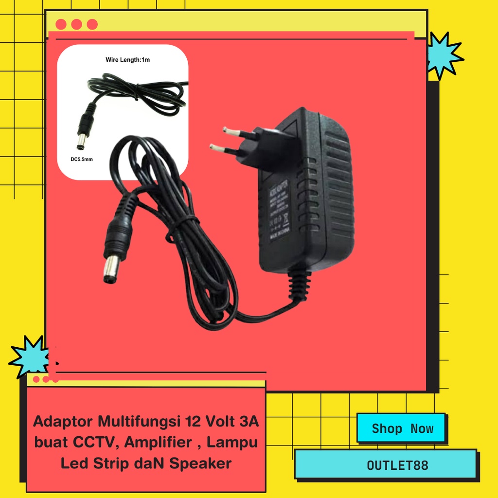 Adaptor Power Supply 12V Ac to Dc 3A Untuk Cctv Led Strip Dvr dan Amplifier 12 Volt 3 Ampere Colokan