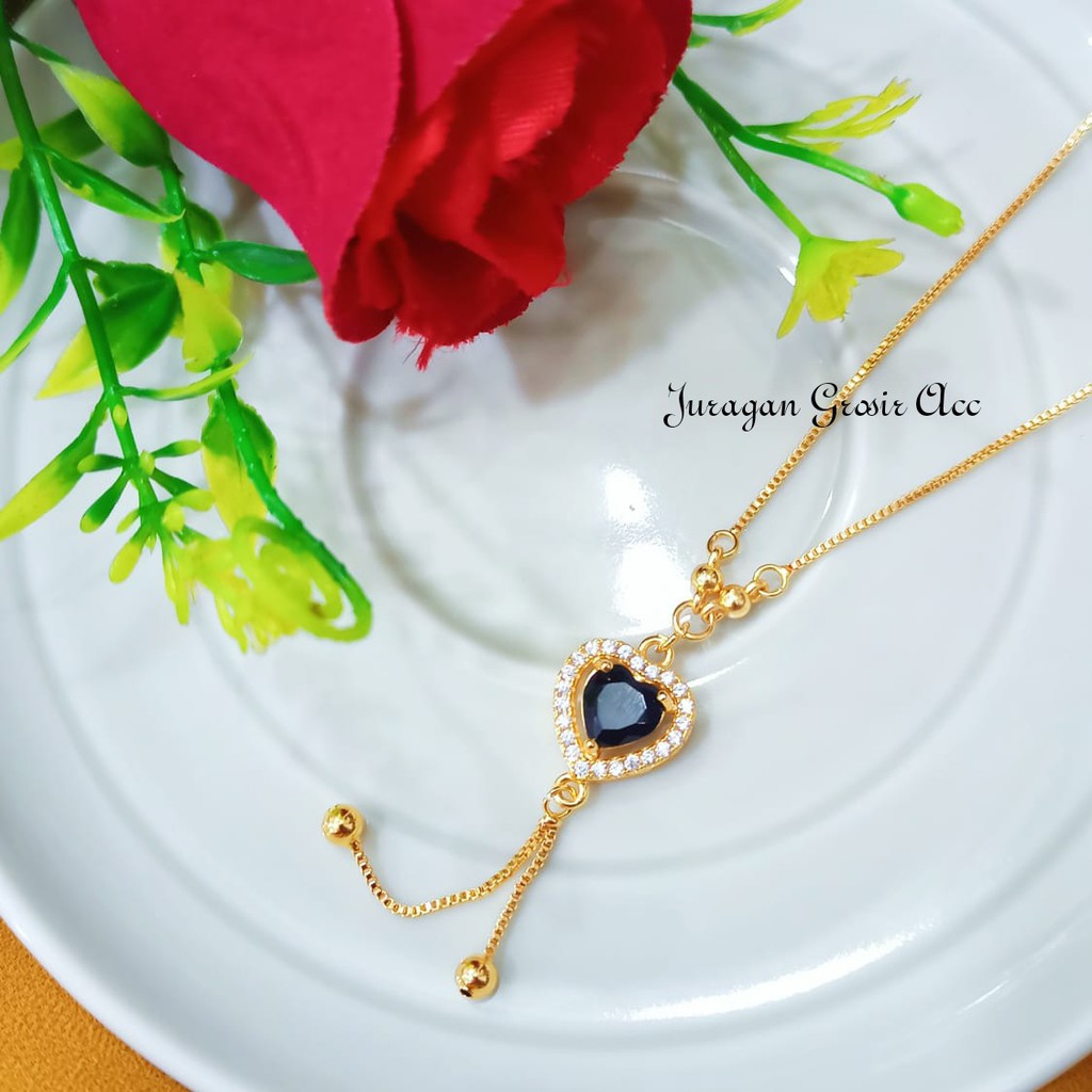 TITANIUM Kalung Model Love Permata Hitam Berlian Mewah Simple Gaya Elegan Anti Karat