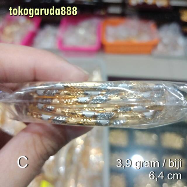 Gelang tangan anak dan dewasa emas asli kadar 700 70% 22 bangle gold ukir keroncong kuning putih cantik ringan baru