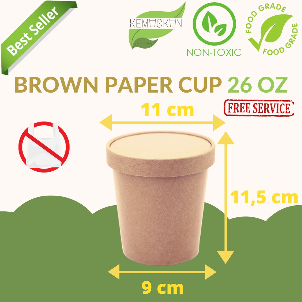 BROWN PAPER CUP 26 OZ + TUTUP