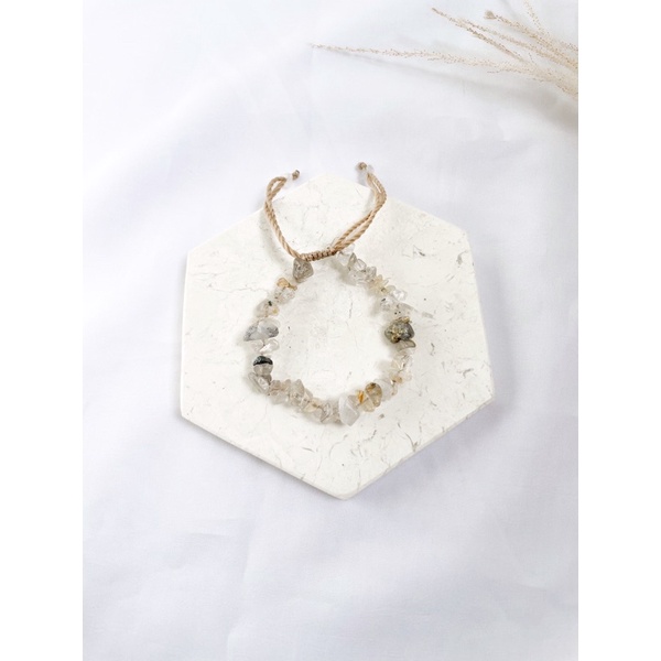 Gelang tali Etnik / Gelang Batu Kerikil Asli /Gelang batu chip / Gelang batu vintage/ Gelag abstrak / Gelang batu pecah/gelang murah-Light Citrine (ge)