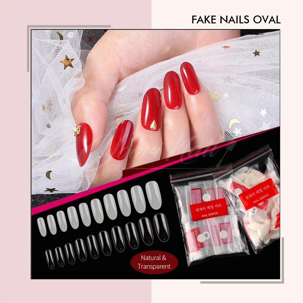 500pcs Kuku palsu oval fake nails oval bening clear natural cream kupal fake nail