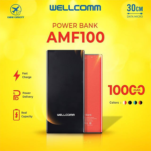 POWERBANK WELLCOMM AMF100 10000 MAH GARANSI 1 TAHUN [FAST CHARGING] [REAL CAPACITY] [POWER DELIVERY]