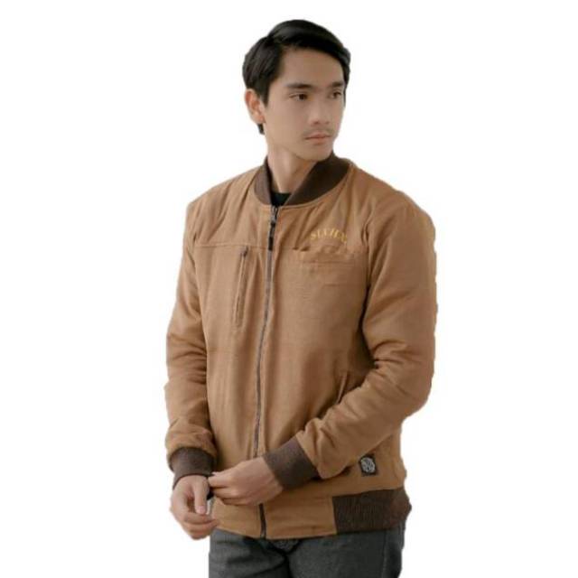 Jaket Bomber Pria Suede warna Coklat All Size Original YM35J