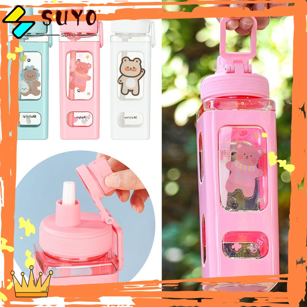 Suyo Botol Minum 700ML Motif Kartun Beruang 3D Dengan Sedotan Untuk Sekolah / Travel / Outdoor