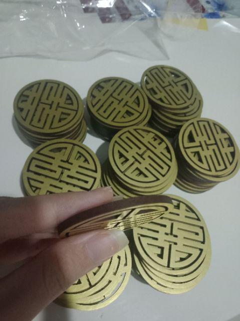 Rs Shuangxi Bulat 5cm Mdf + Duplex Emas / Merah Laser Cutting