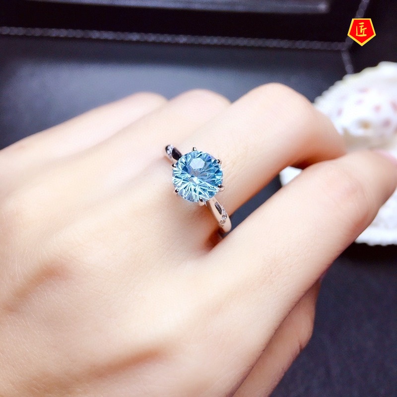 [Ready Stock]Simple Exquisite 2 Karat Blue Topaz Ring