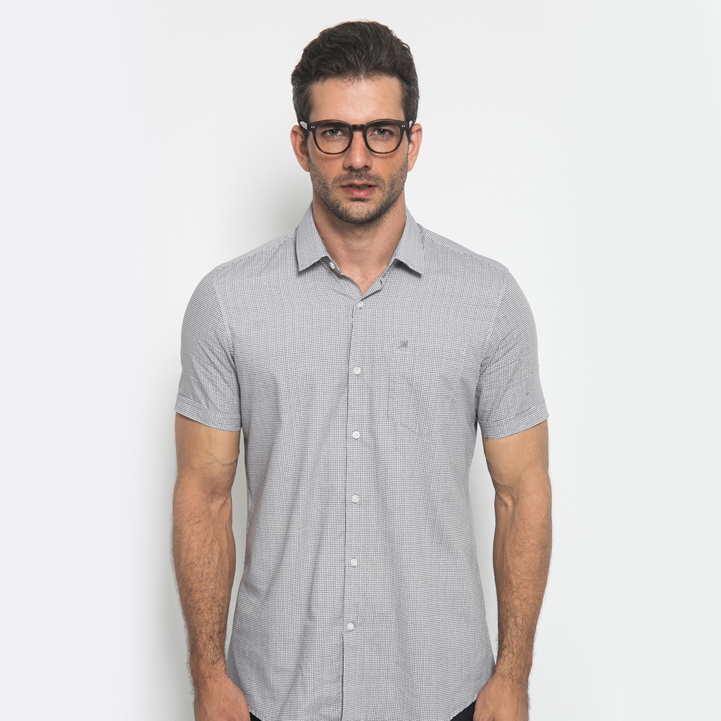Johnwin - Kemeja Formal - Kemeja Lengan Pendek- Kemeja Pria - Grey - Free keychain