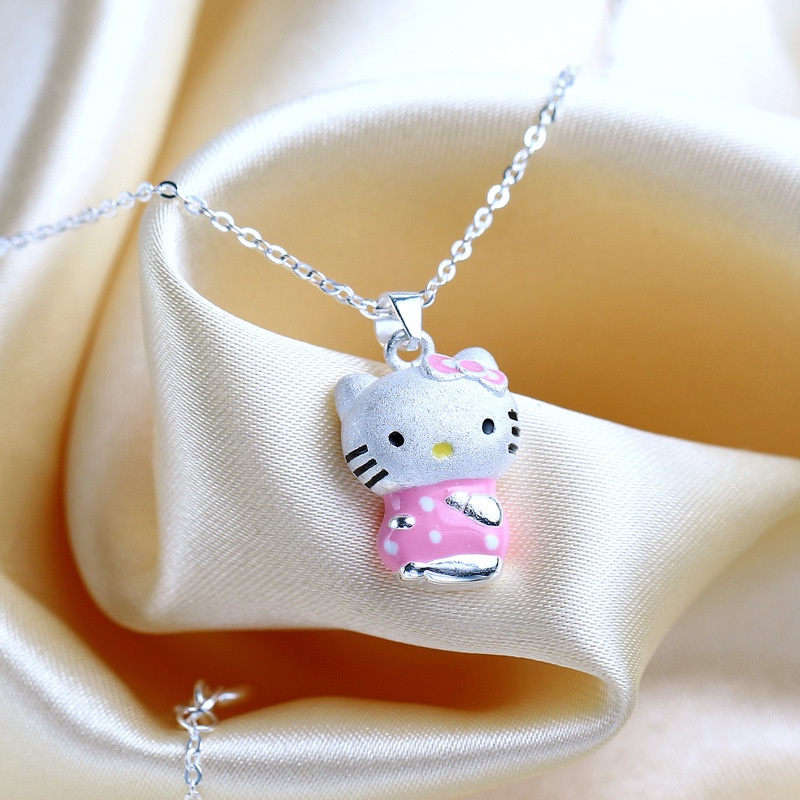 Kalung Liontin Kucing Kecil Bahan Stainless Steel Warna Silver