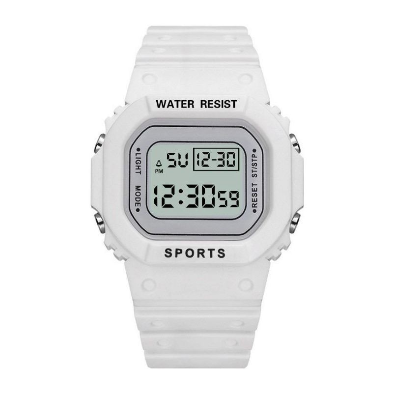 JAM TANGAN RUBBER DIGITAL SEGI DW-5600 GROSIR MURAH KARET SPORT LED PRIA WANITA COUPLE JF052-Putih